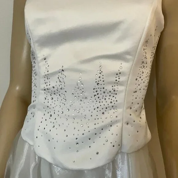 Aspeed white wedding gown corset rhinestone top 3-layer chiffon skirt EUC Size 4 - Picture 4 of 11